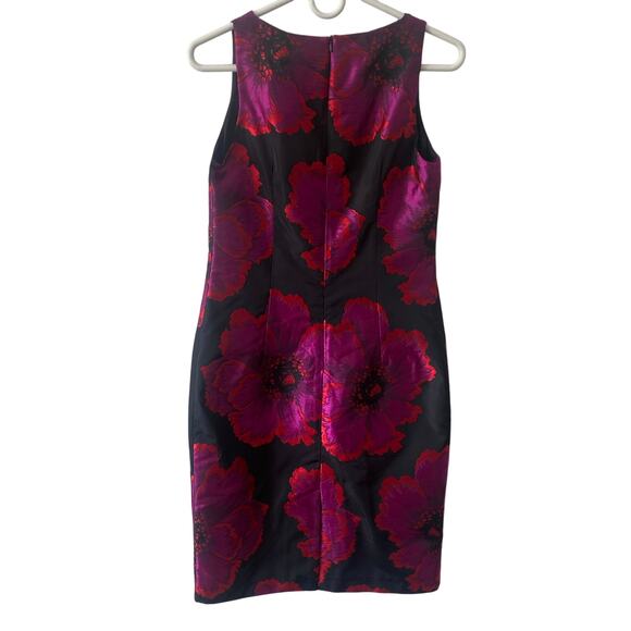 Helene Berman London Black Fuchsia Floral Sheath Dress Made in England Size 4 - Picture 2 of 11